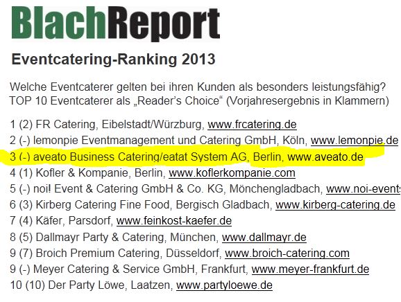 Zur News: Eventcatering-Ranking 2013: aveato unter den Top 3