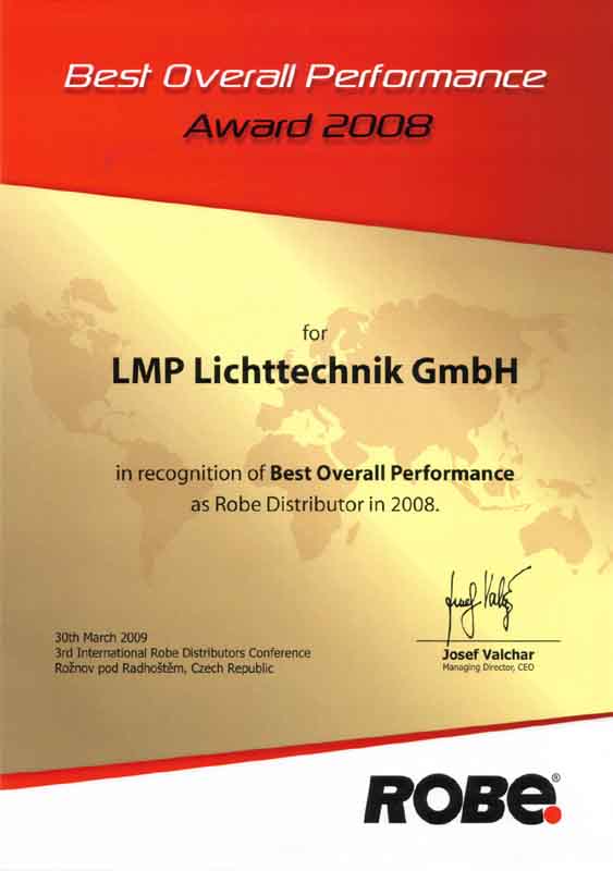 Zur News: ROBE zeichnet LMP bei Distributorenkonferenz aus