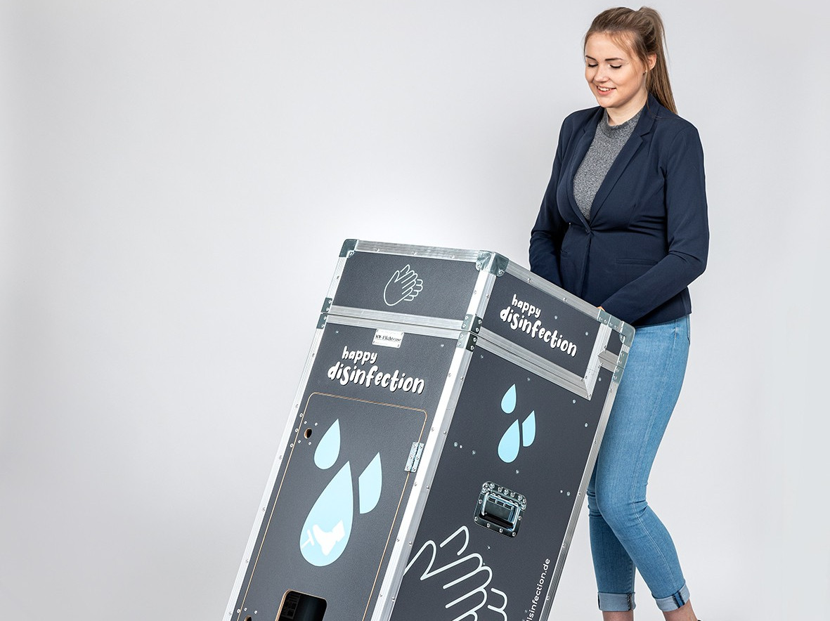 Zur News: „happy disinfection“ von M.A. Systems: Neue mobile Hygienestation für flexibles Händereinigen